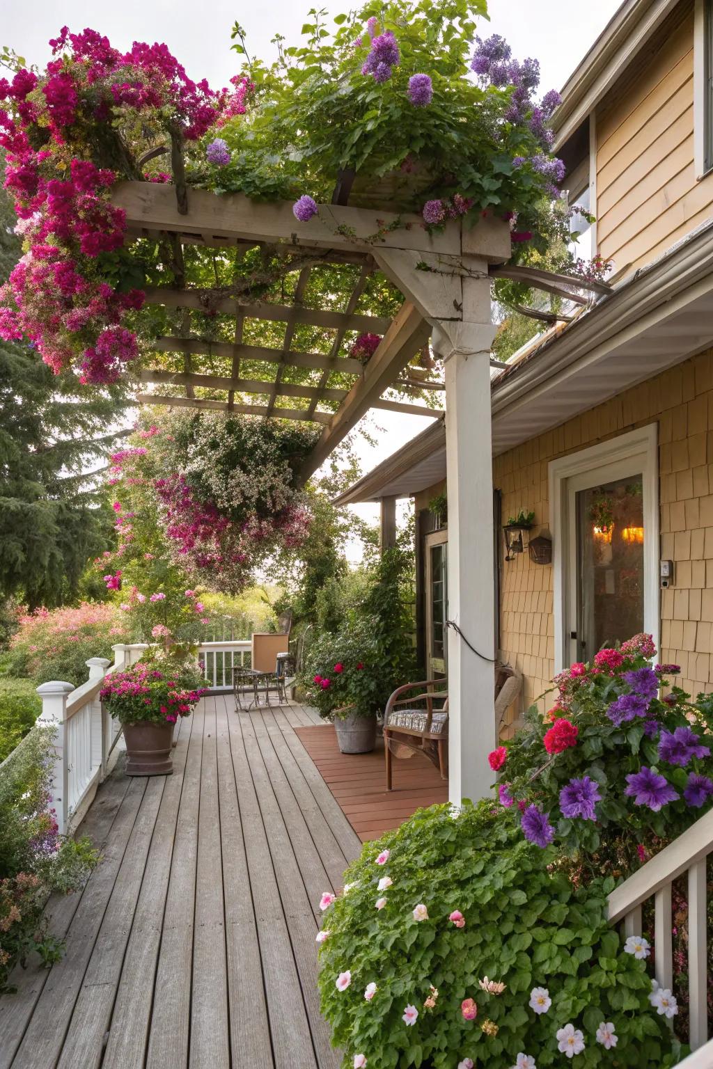 Organic beauty with a trellis roof and climbing plants.