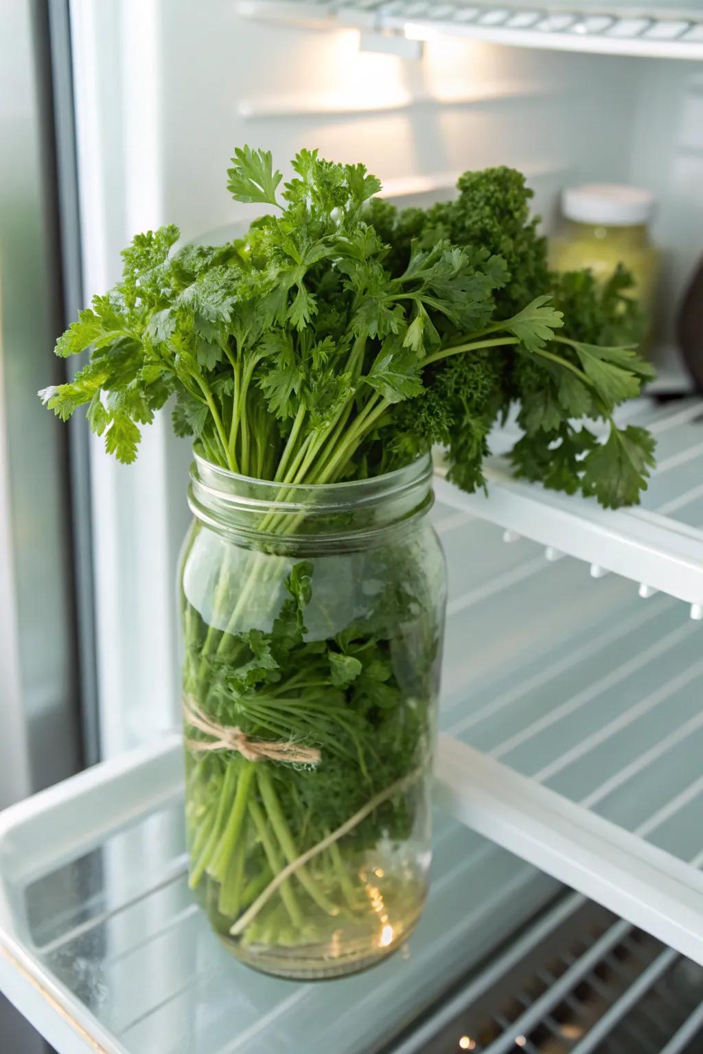 Fresh herbs stay vibrant when stored in water.