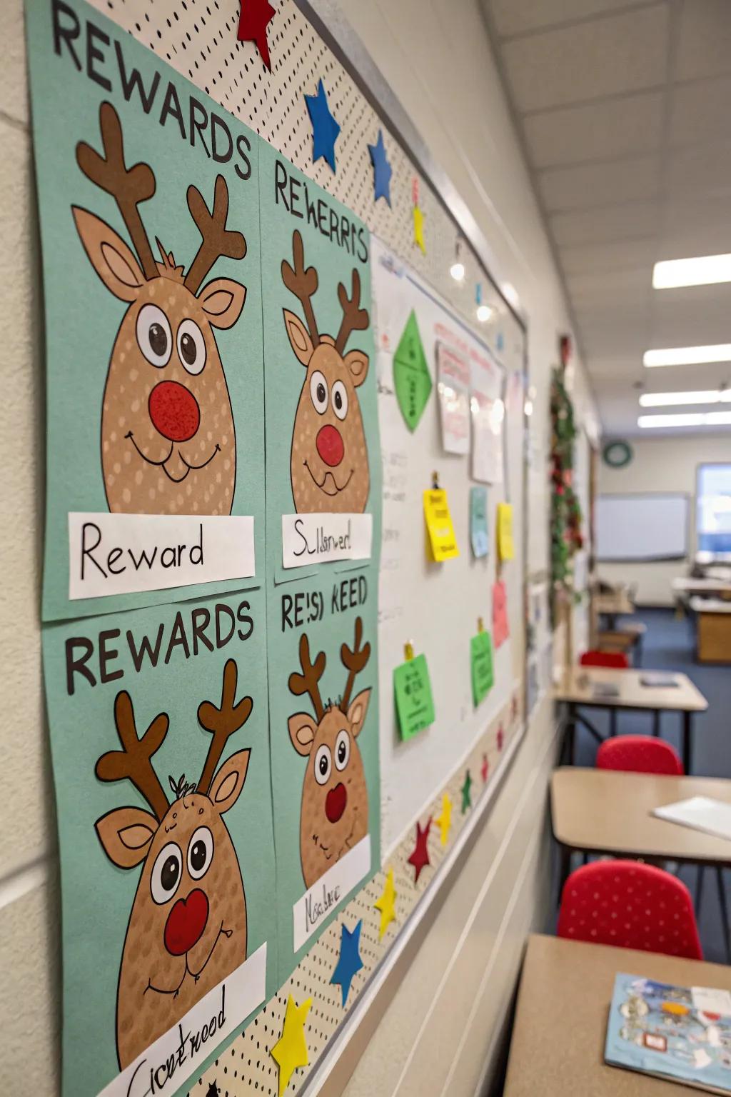 A reindeer reward board motivates and decorates.