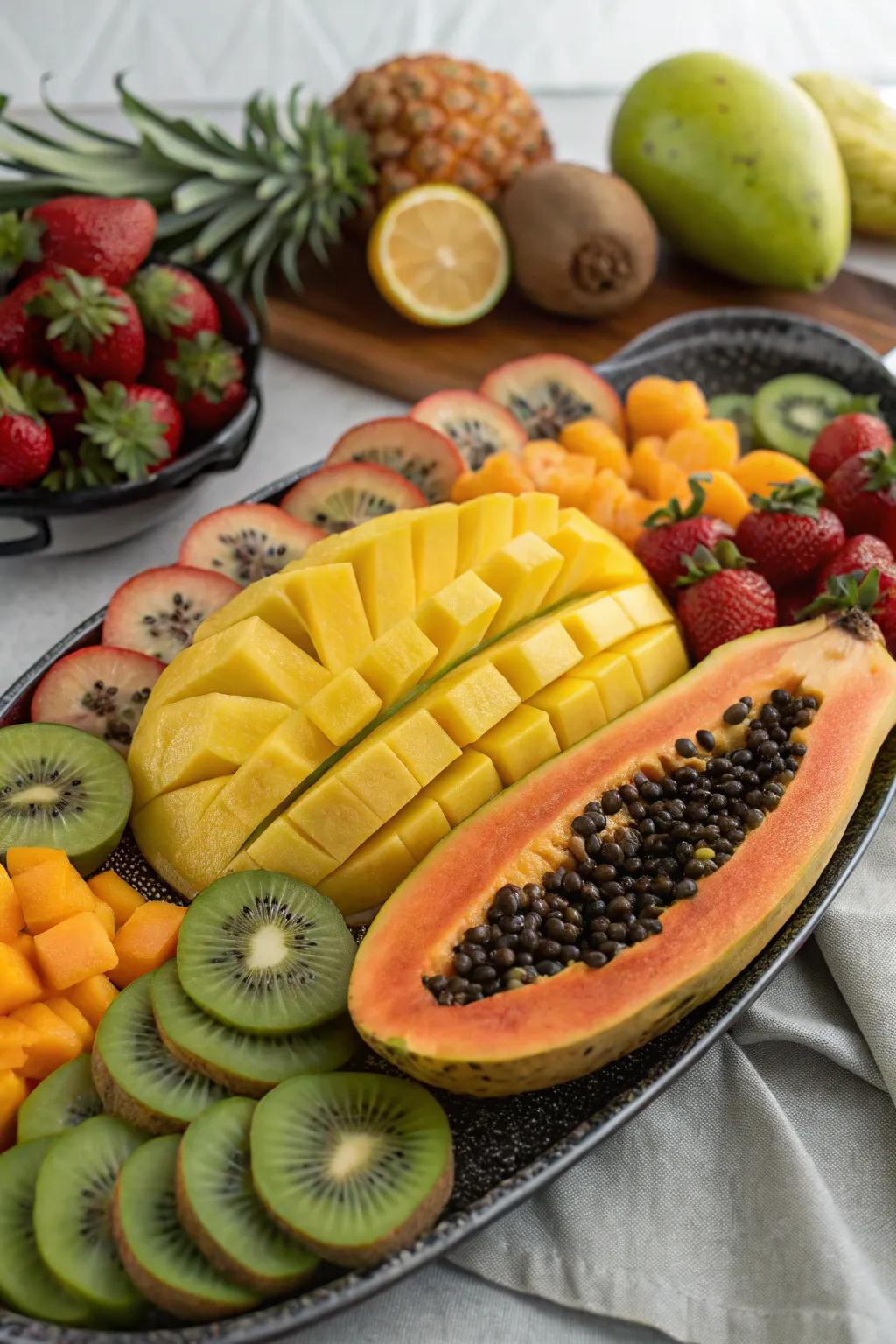 A platter of exotic fruits brings a tropical touch to your morning.