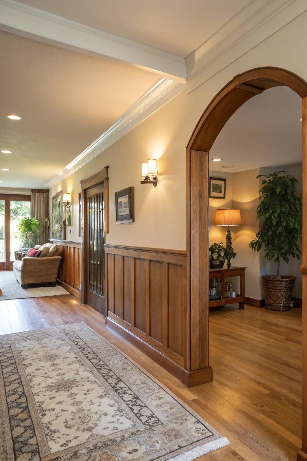 An entryway highlighted by a half wall, offering a warm transition into the living space.