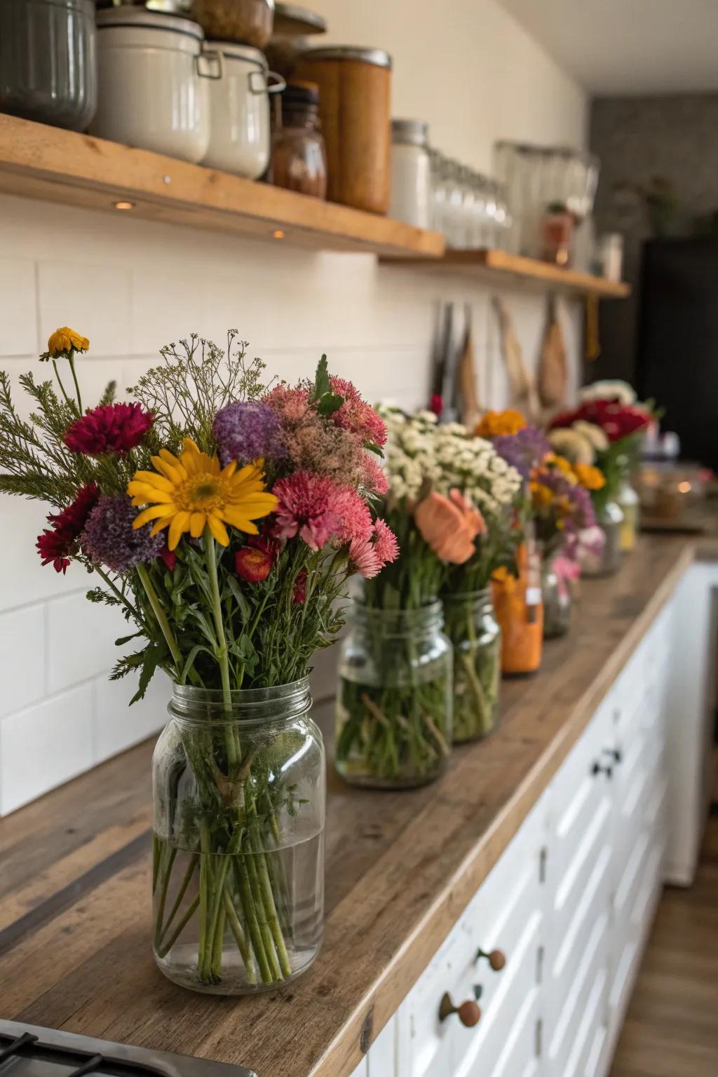 Mason jars are versatile and timeless rustic vases.