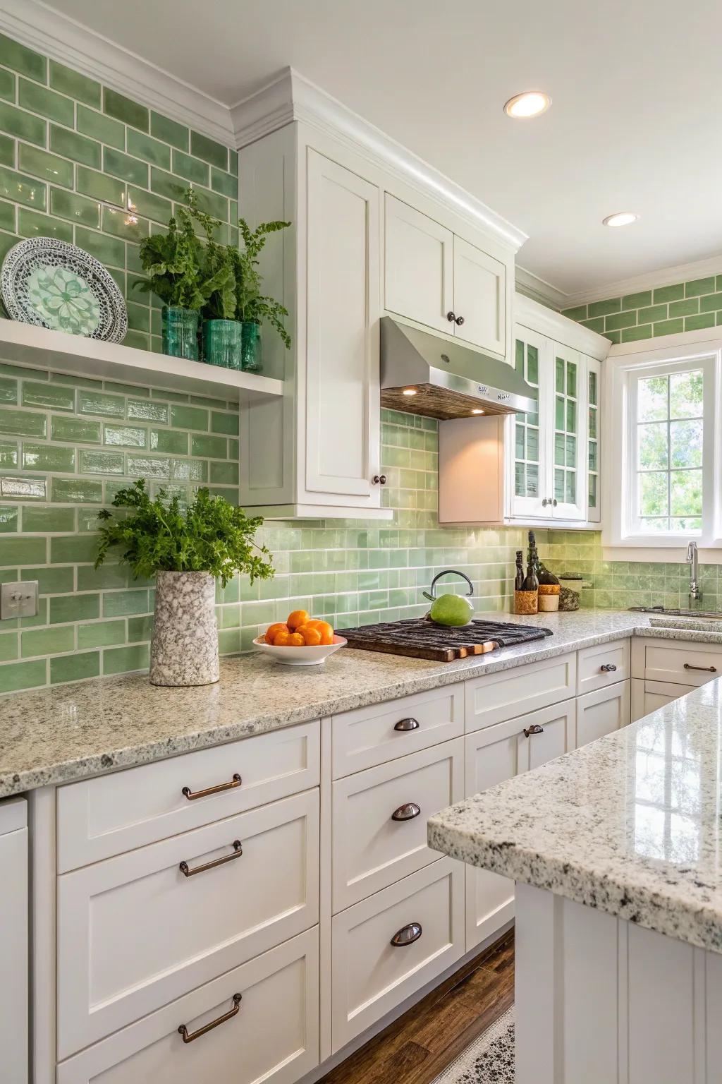 Soft green hues bring a fresh vibe to Santa Cecilia granite.