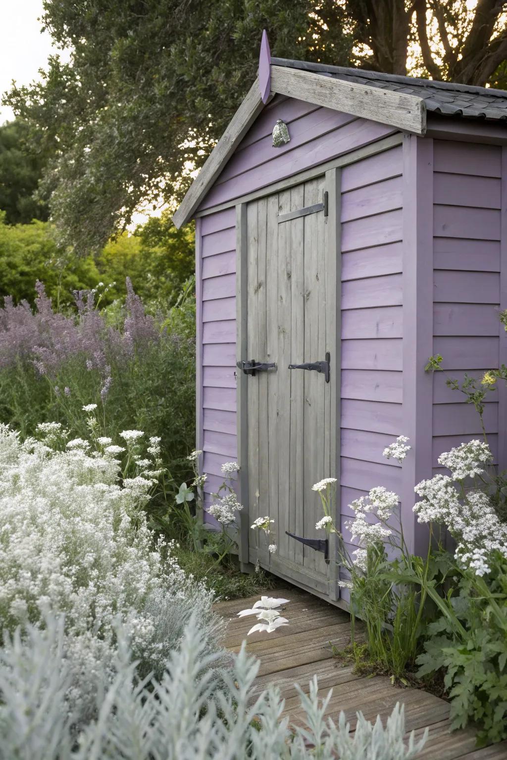 Smoky lavender sheds offer subtle elegance and a touch of mystery.