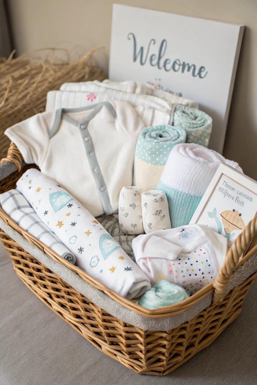 A welcome basket with essentials for a practical and thoughtful touch.