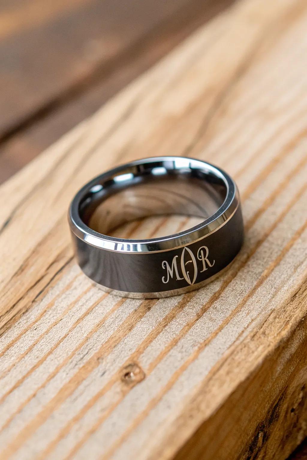 An engraved band with personalized details for a unique touch.