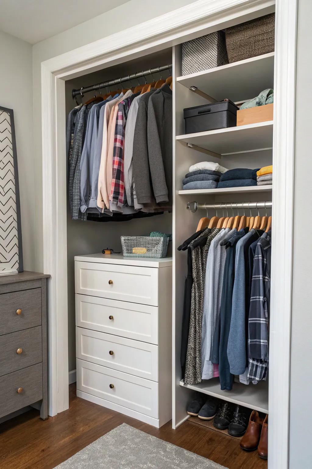 A small dresser adds valuable drawer space.