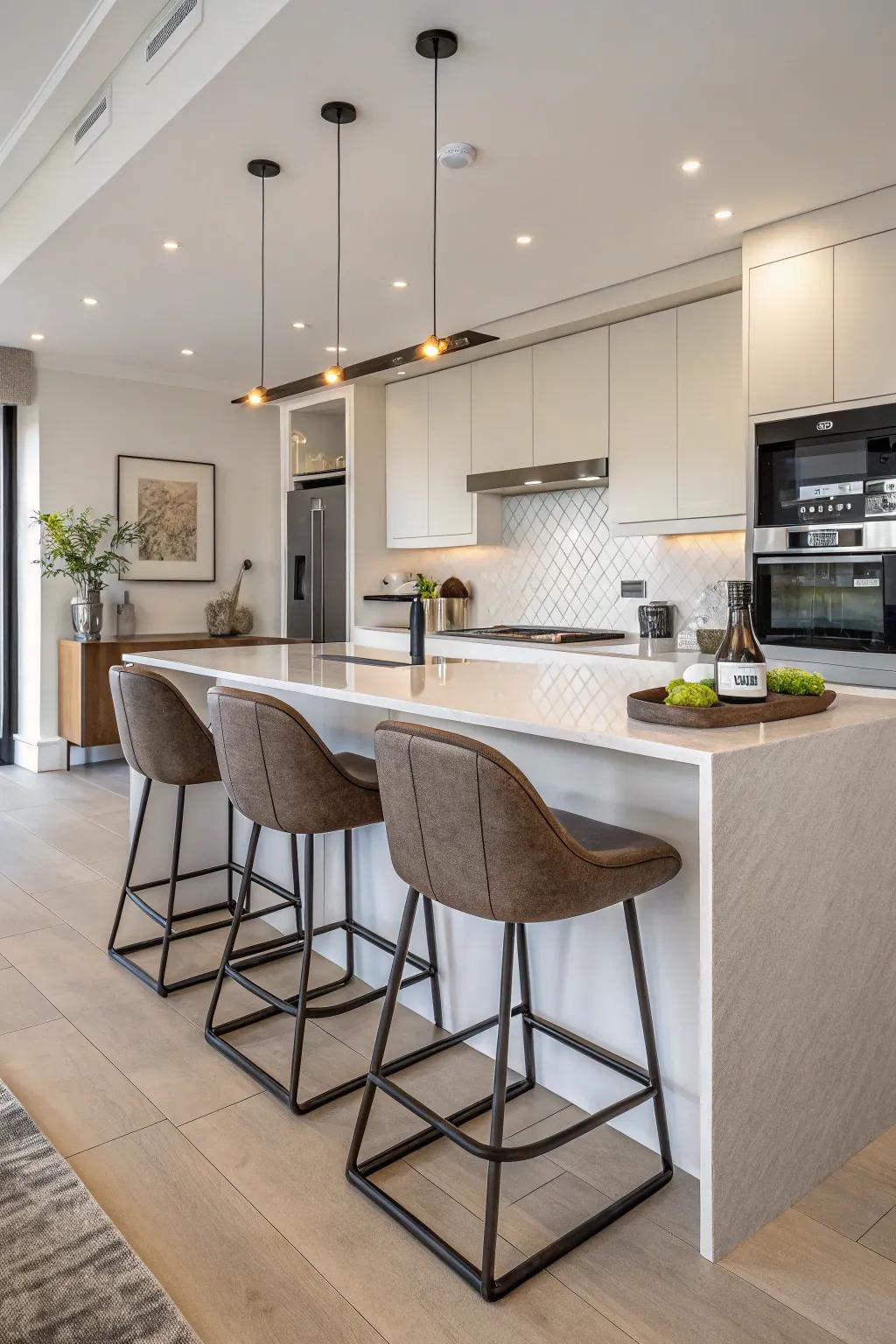 A breakfast bar that doubles as a dining area.