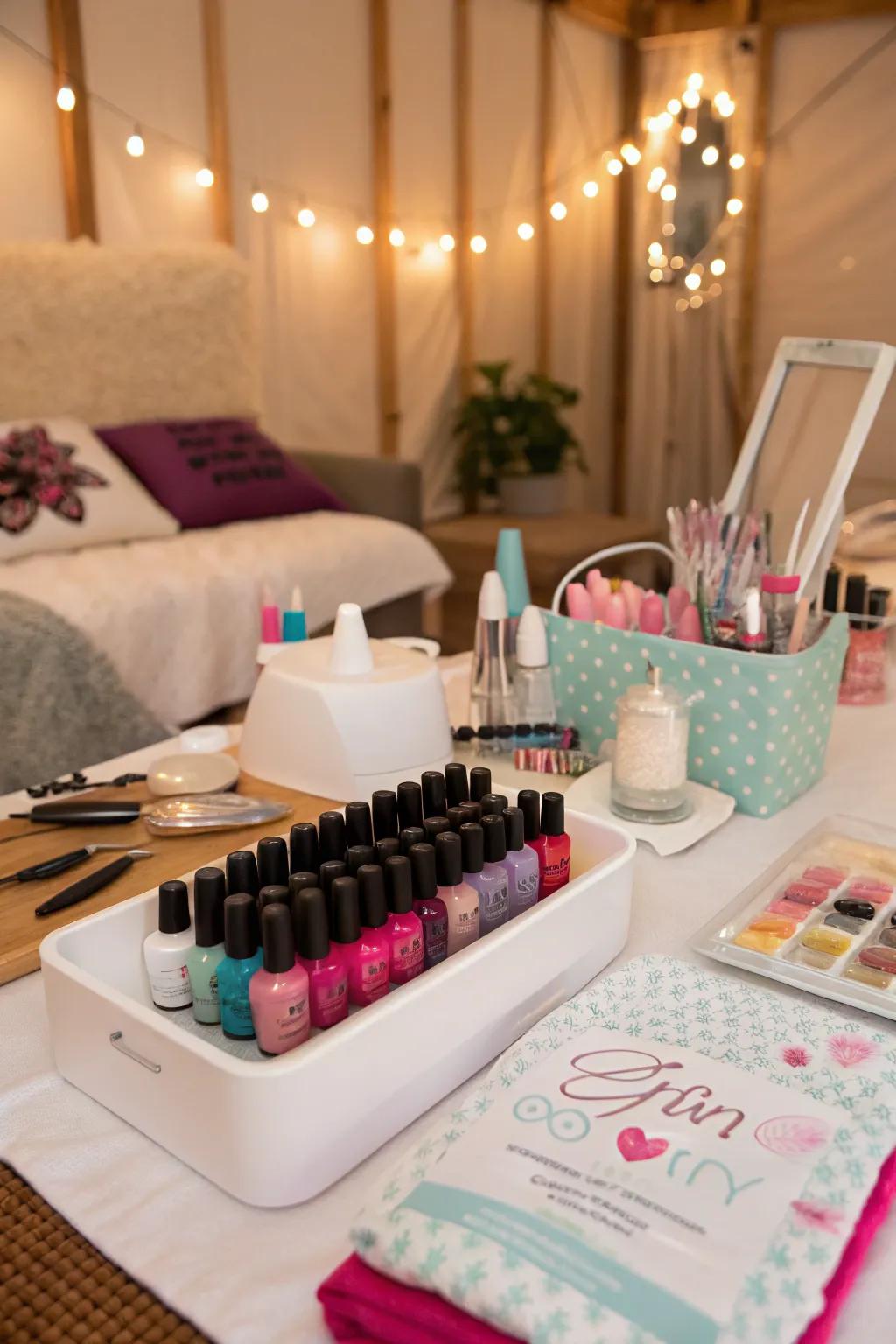 Mani-pedi stations provide a touch of glam to your spa night.