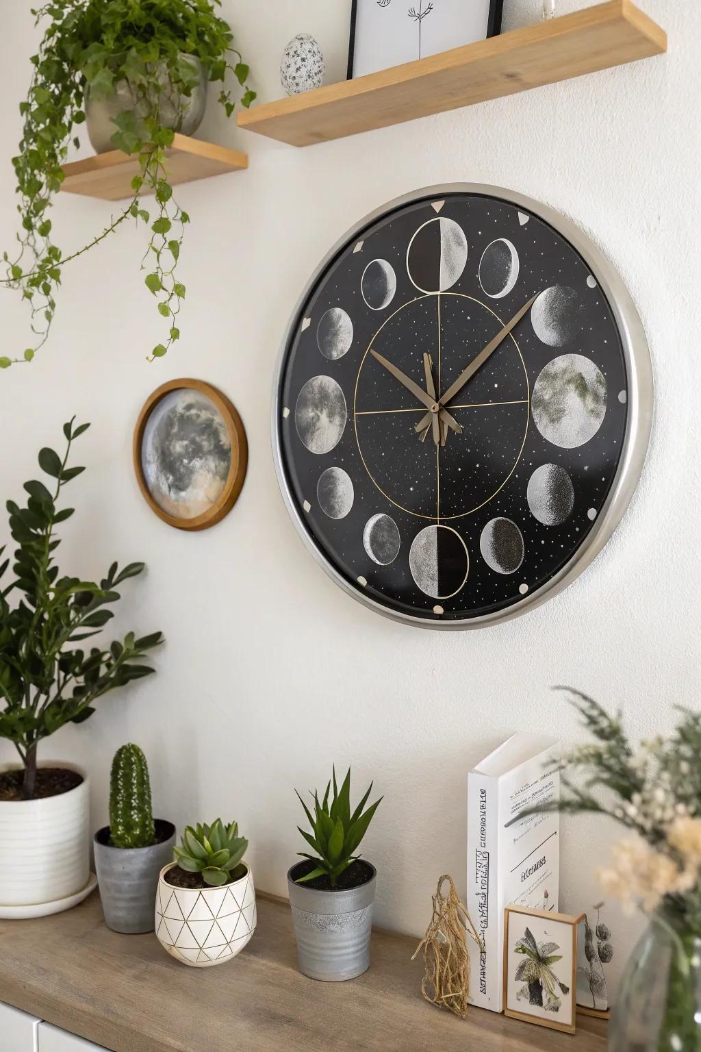 A space-themed clock that keeps time in cosmic style.