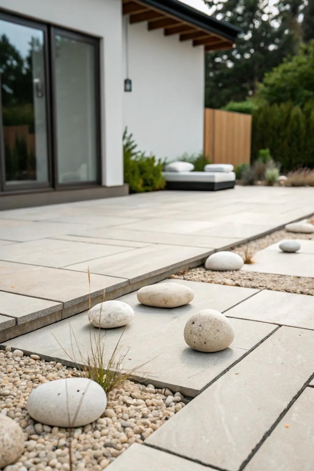 A minimalist stone patio offering serene simplicity.