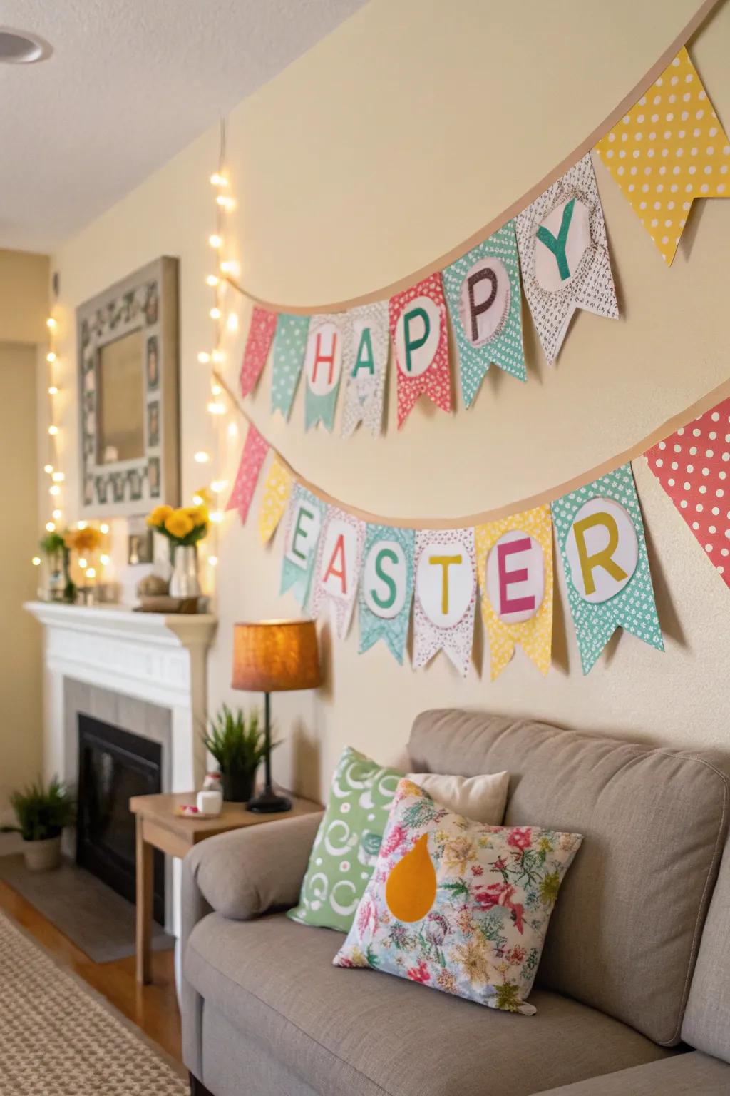 A handmade Easter banner adding festive cheer.