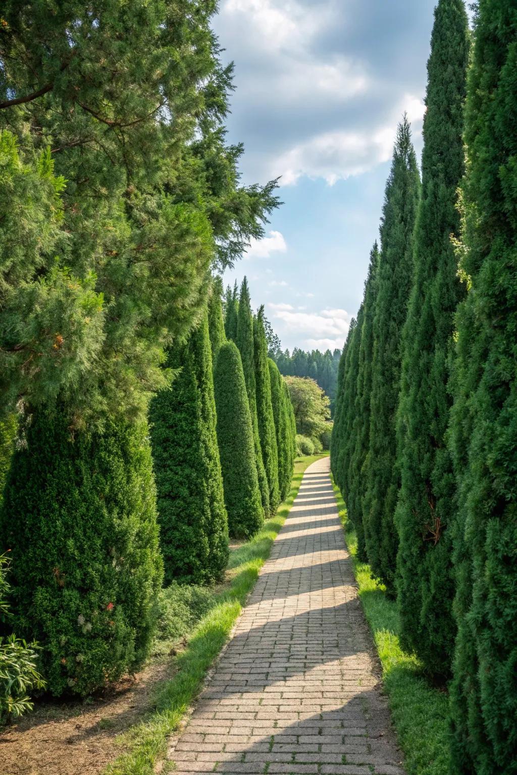 Guide guests with Thuja-lined pathways.