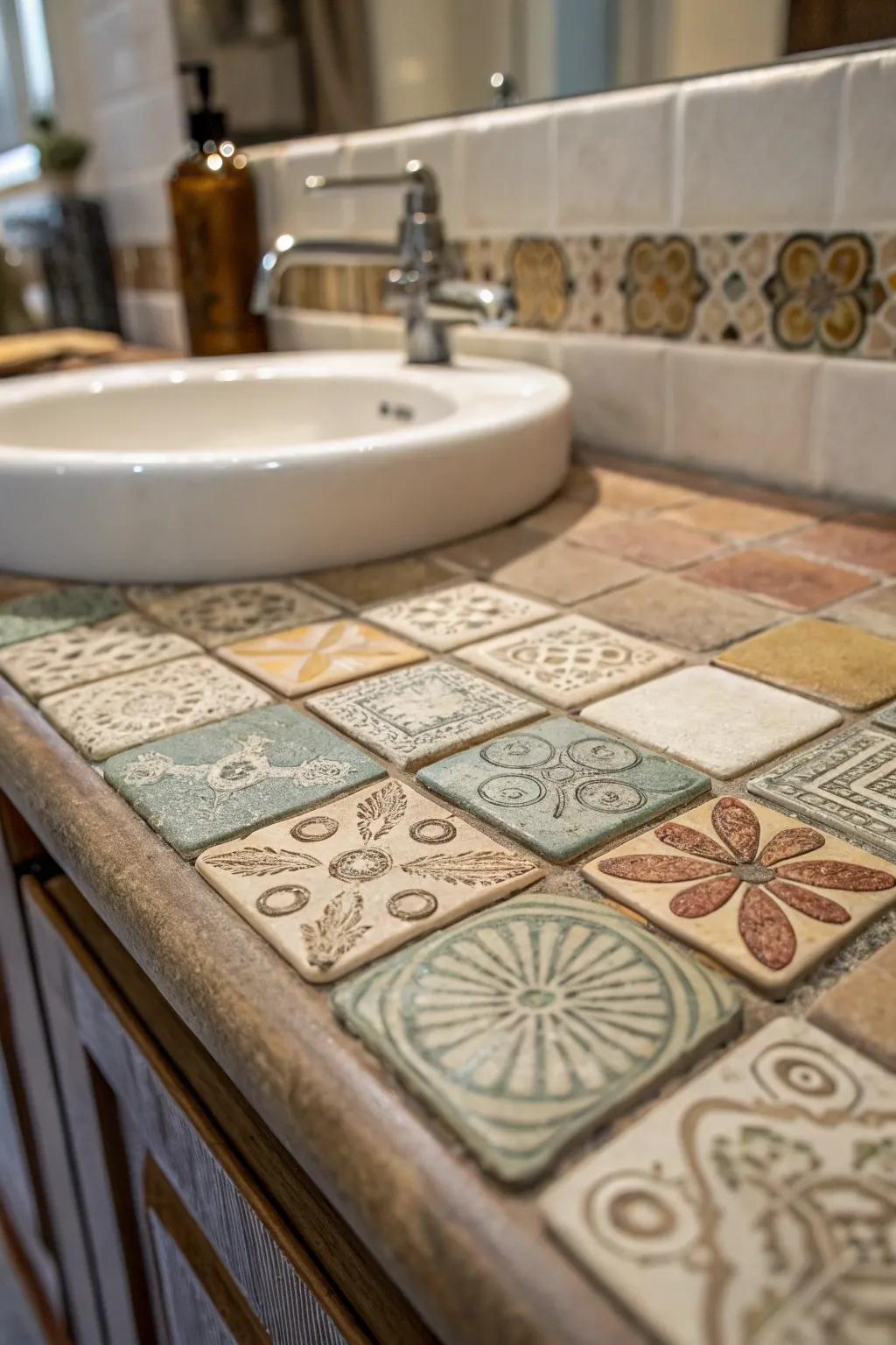 Handcrafted tiles add unique artistry and depth.