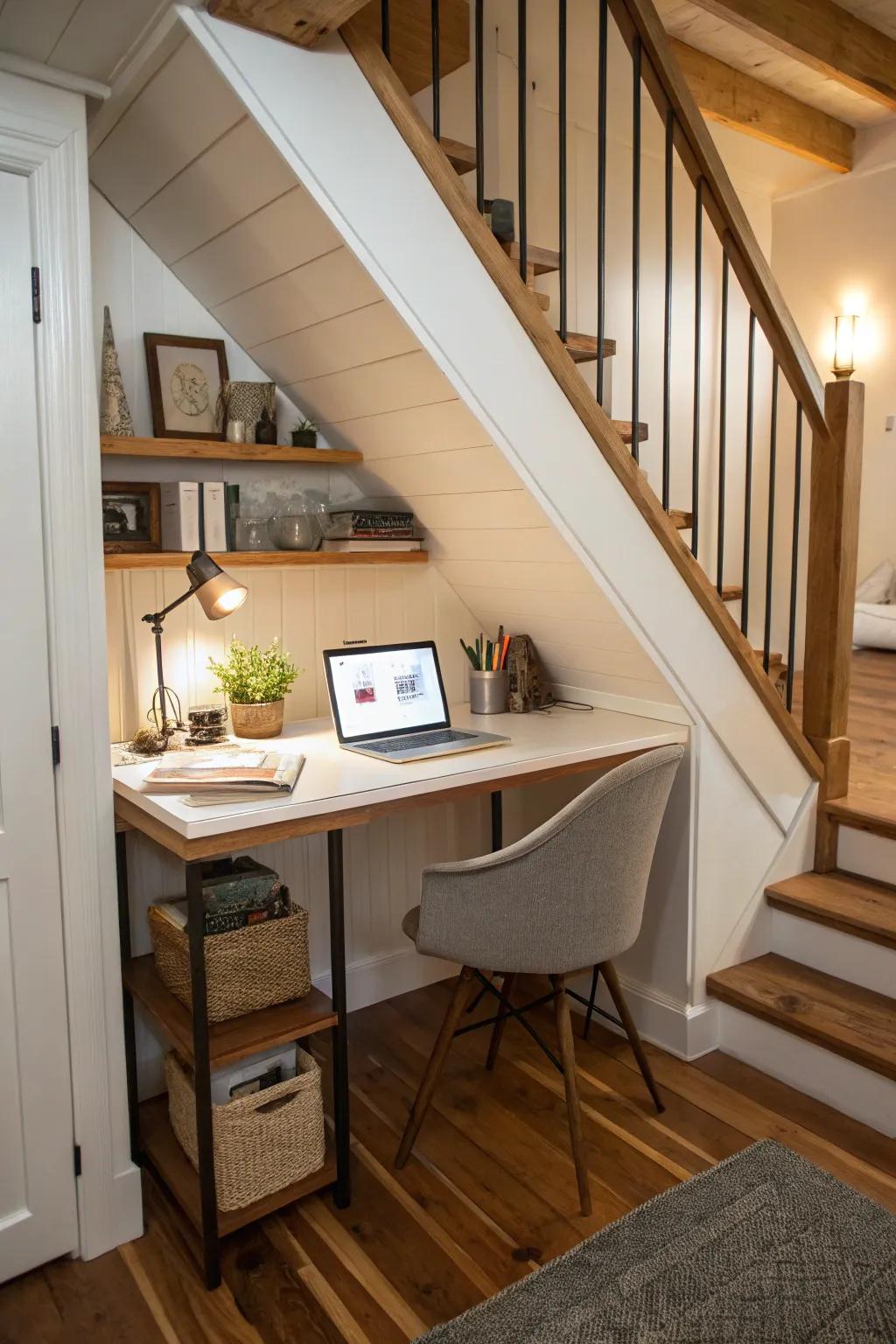 Under-stair spaces can be creatively transformed into work areas.