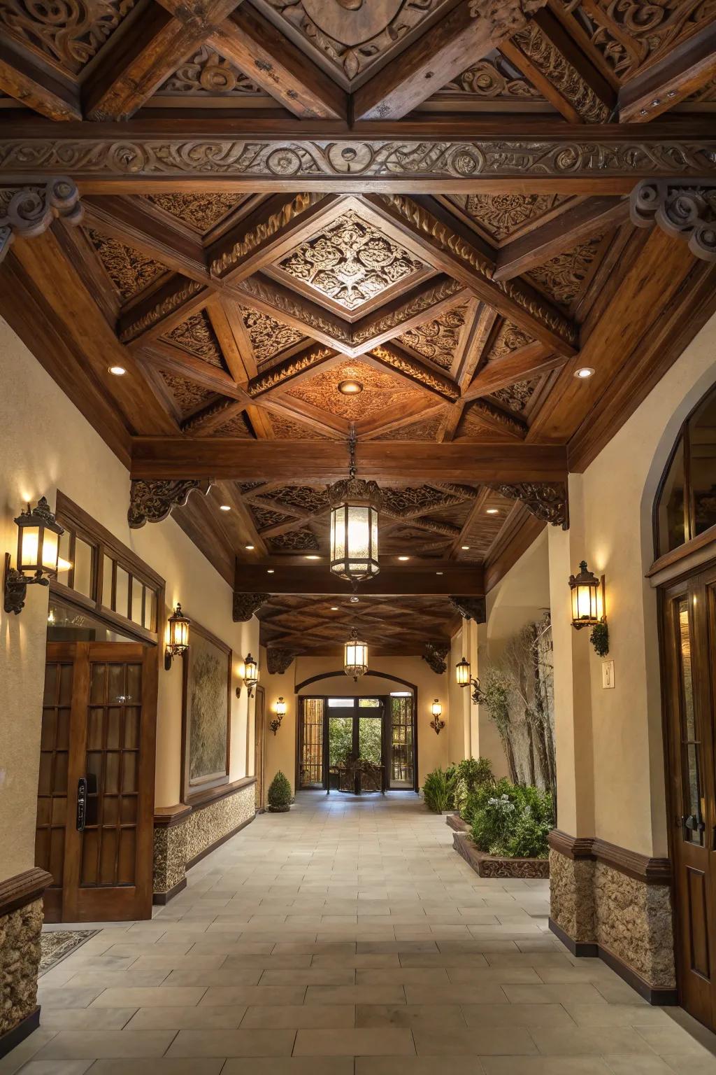 Intricate ceiling details add architectural interest to your entryway.