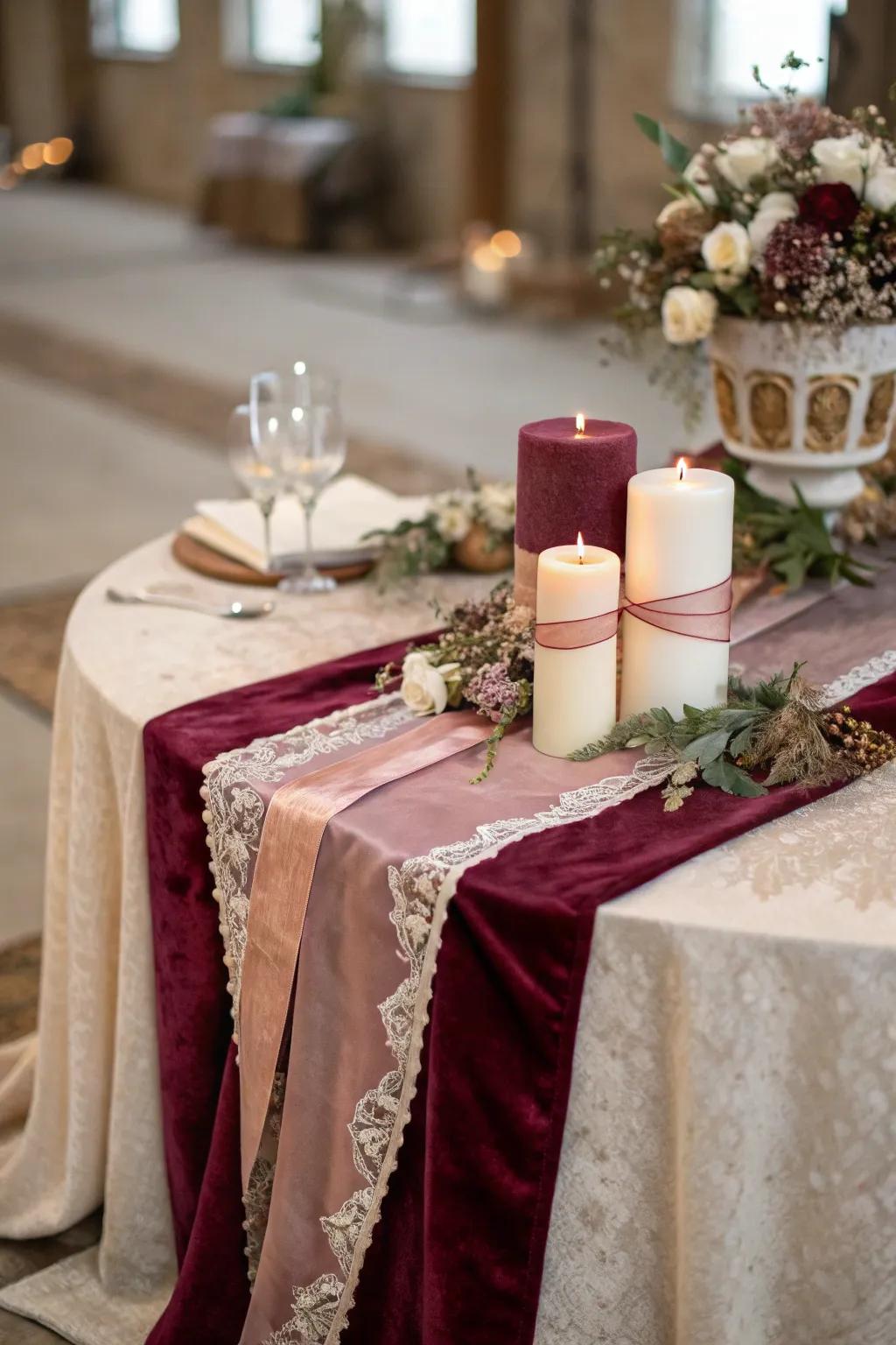 Layered textures add depth and richness to this unity candle table.