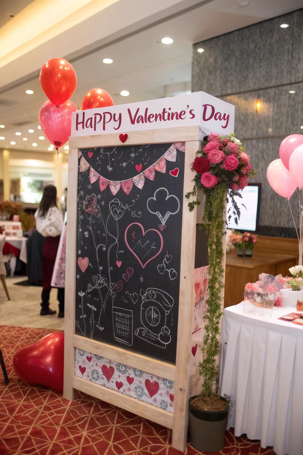 An interactive chalkboard for guests' sweet messages.