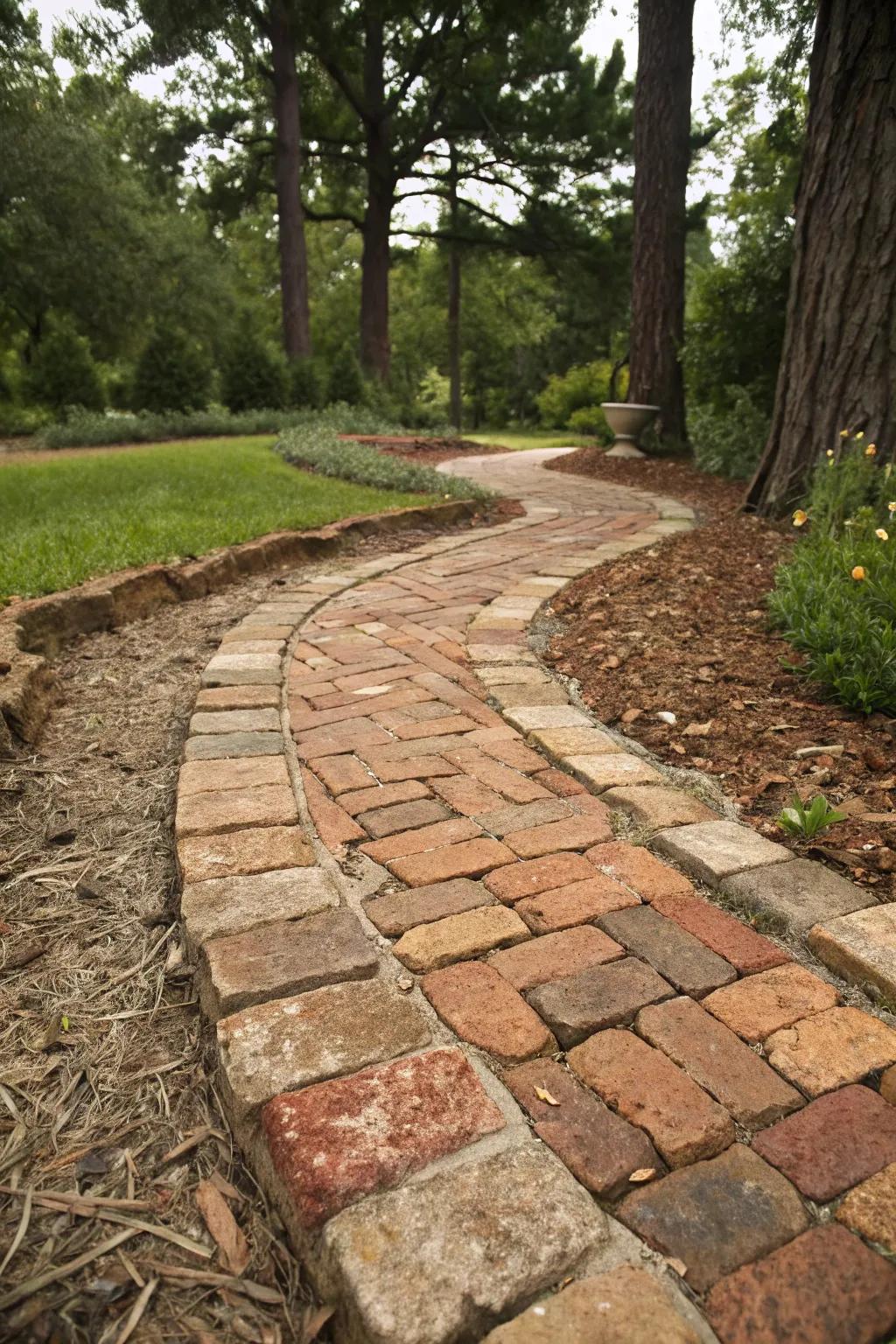 Crushed brick adds warmth and color to flagstone paths.