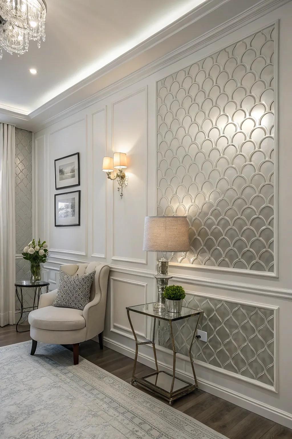 Make a statement with a stunning white and silver accent wall.