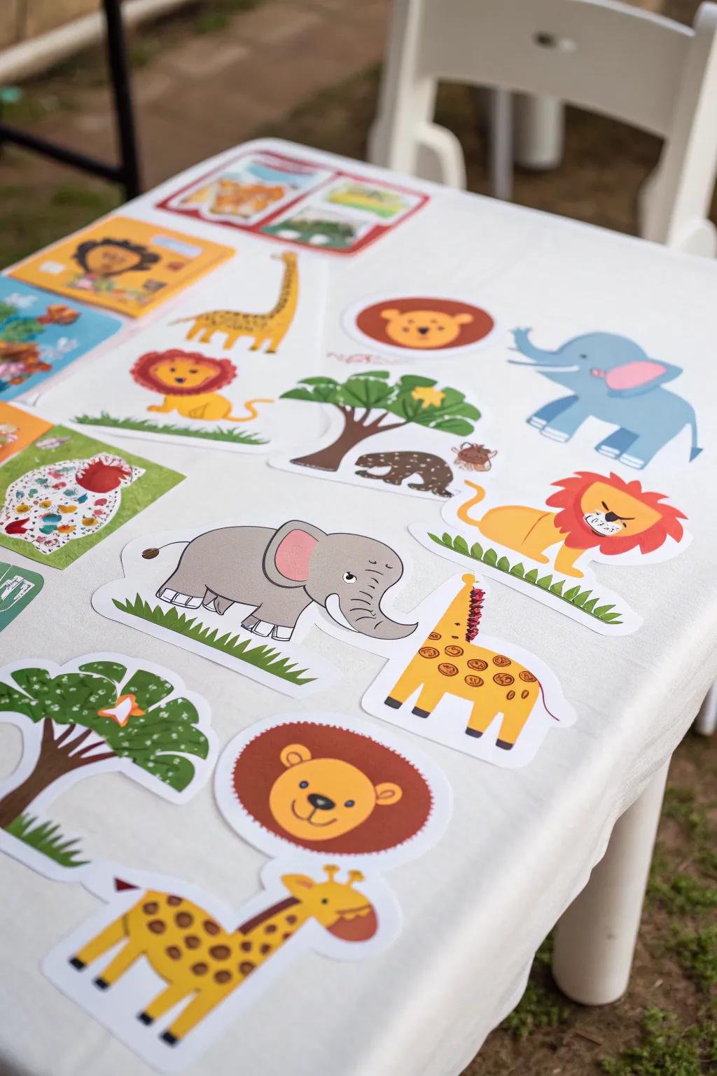 Safari-themed stickers add a playful element to any party.