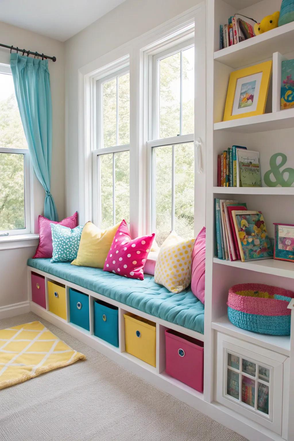 A playful and inviting window nook for kids to enjoy.