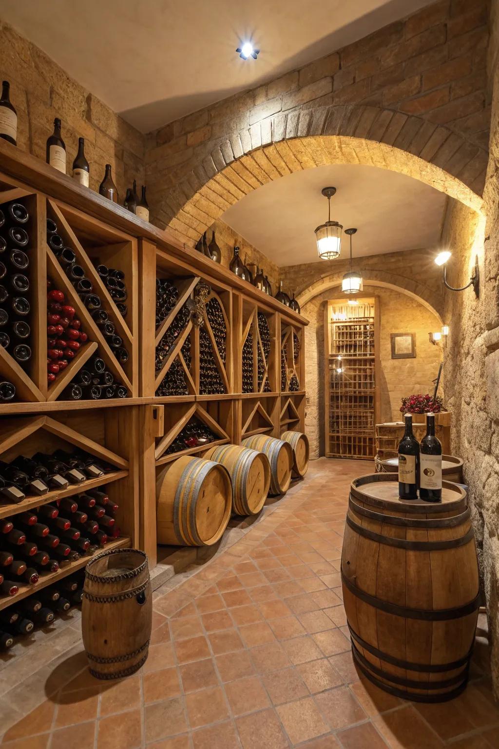 Wine cellar featuring a warm and inviting color palette.