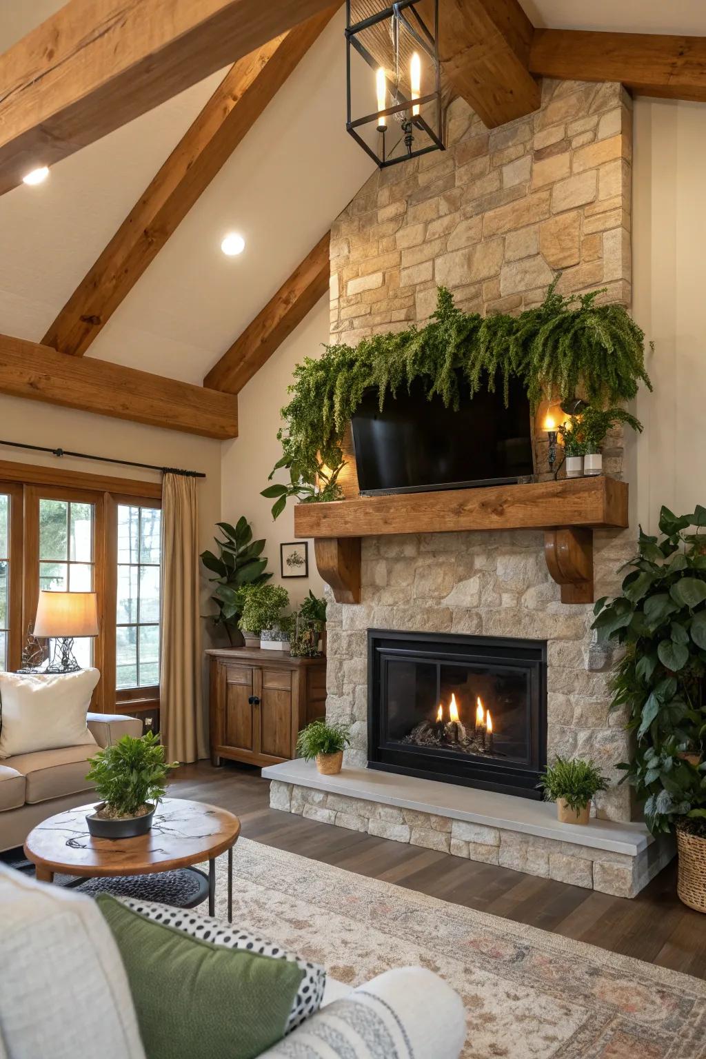 Bring nature indoors with natural accents around your fireplace.