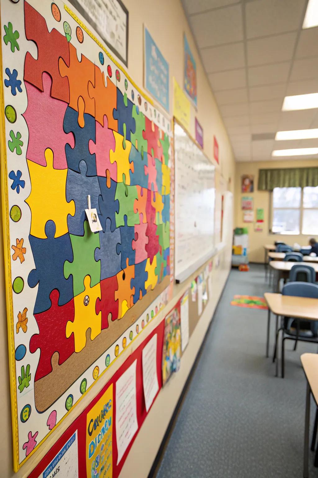 Puzzle-themed board promoting unity and belonging.