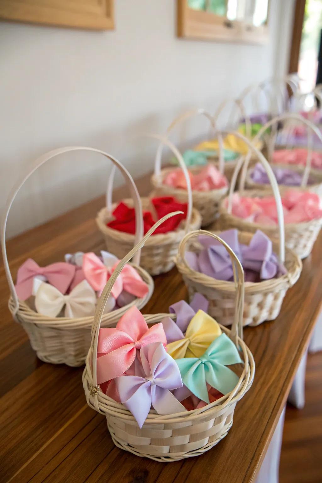 Charming basket collection for organizing baby bows.