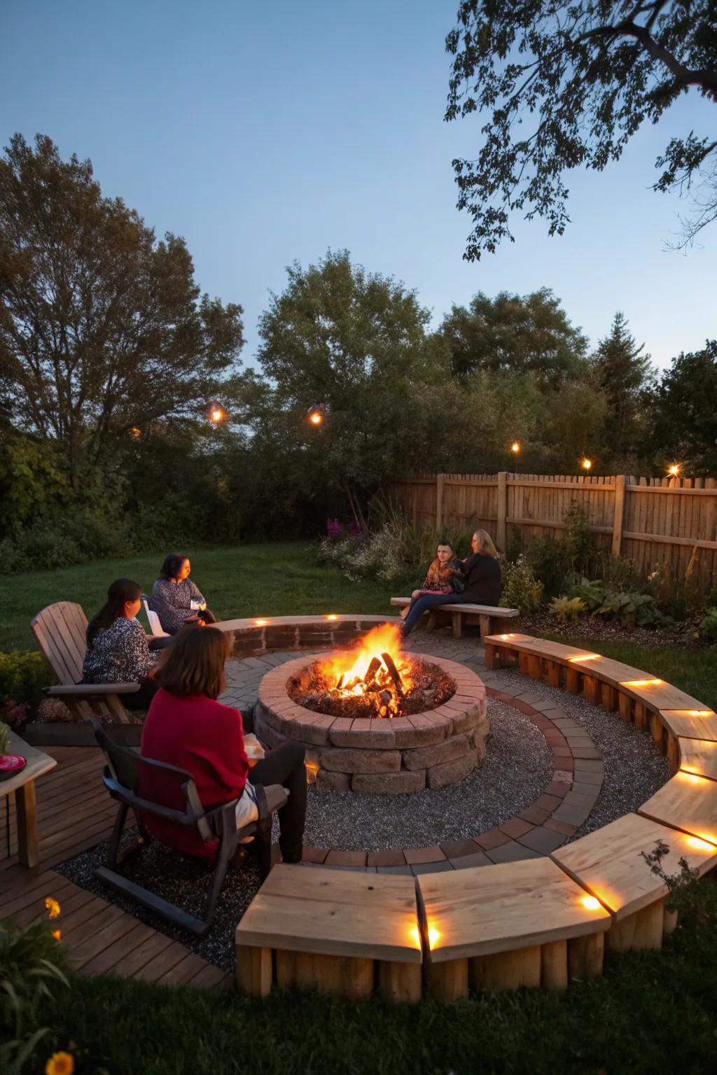 Circular layouts enhance social interaction around the fire pit.