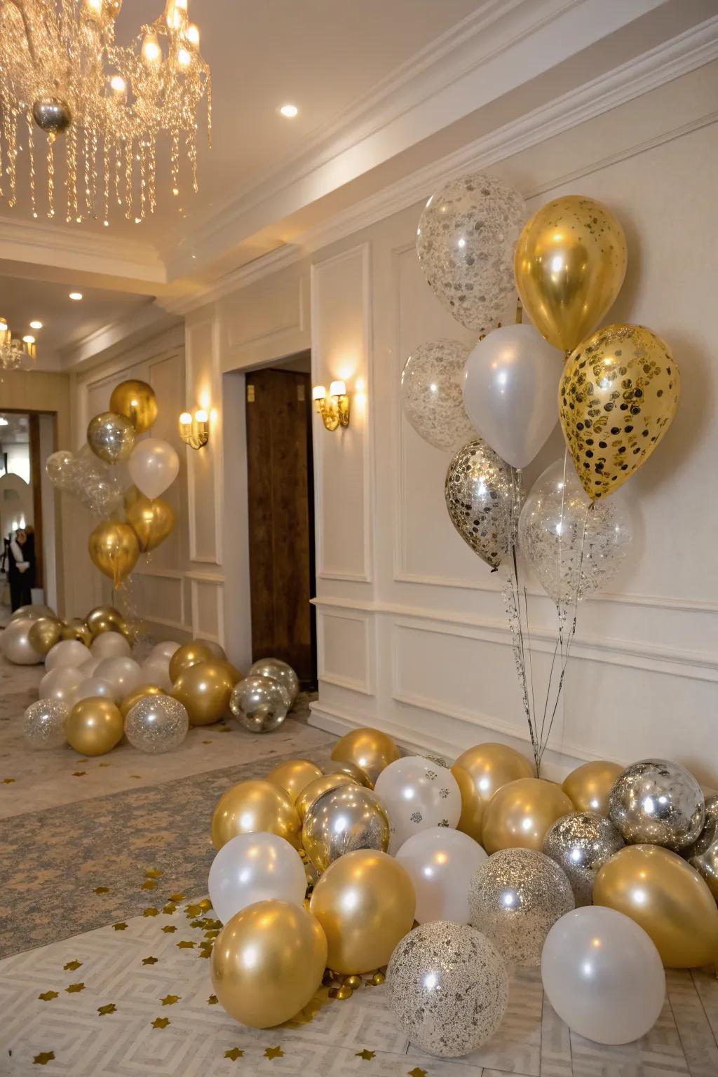 Metallic balloons add a touch of glamour and elegance.