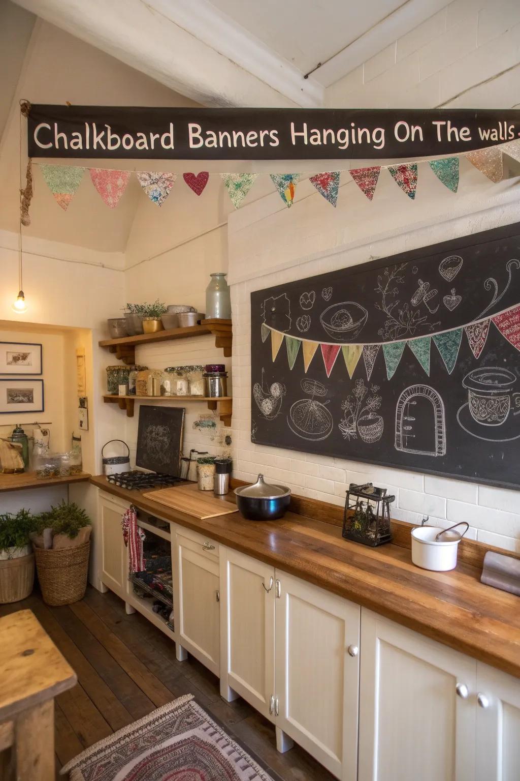 Chalkboard banners offer versatile and changeable decor.