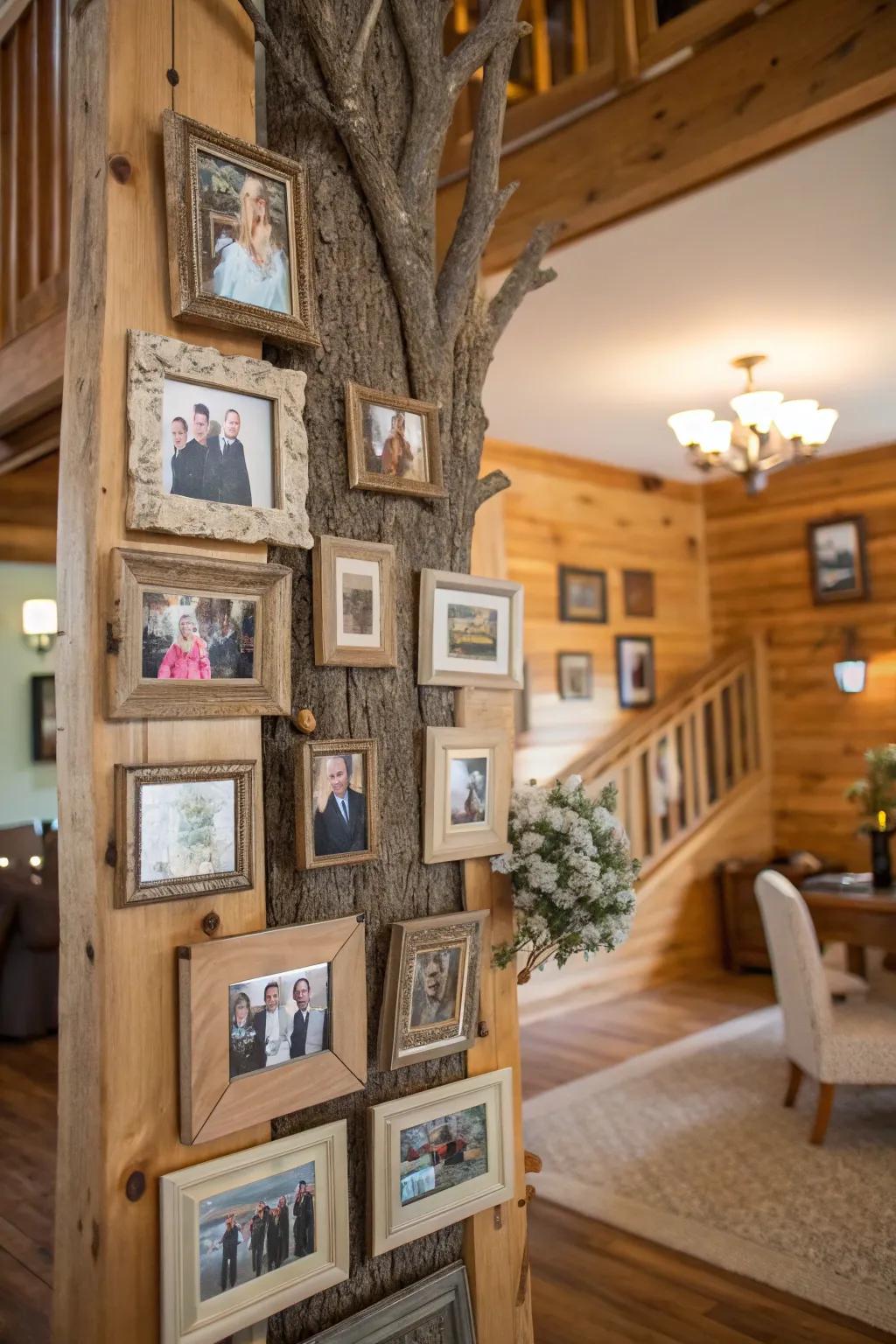 Barnwood frames arranged in a family tree pattern.