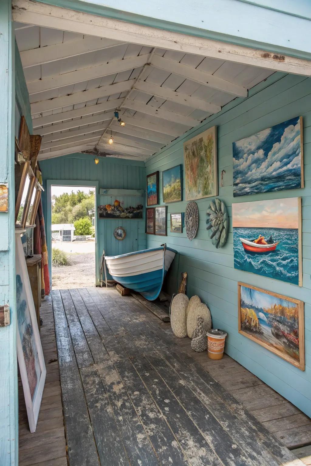 Coastal art brings personality and charm to the garage.