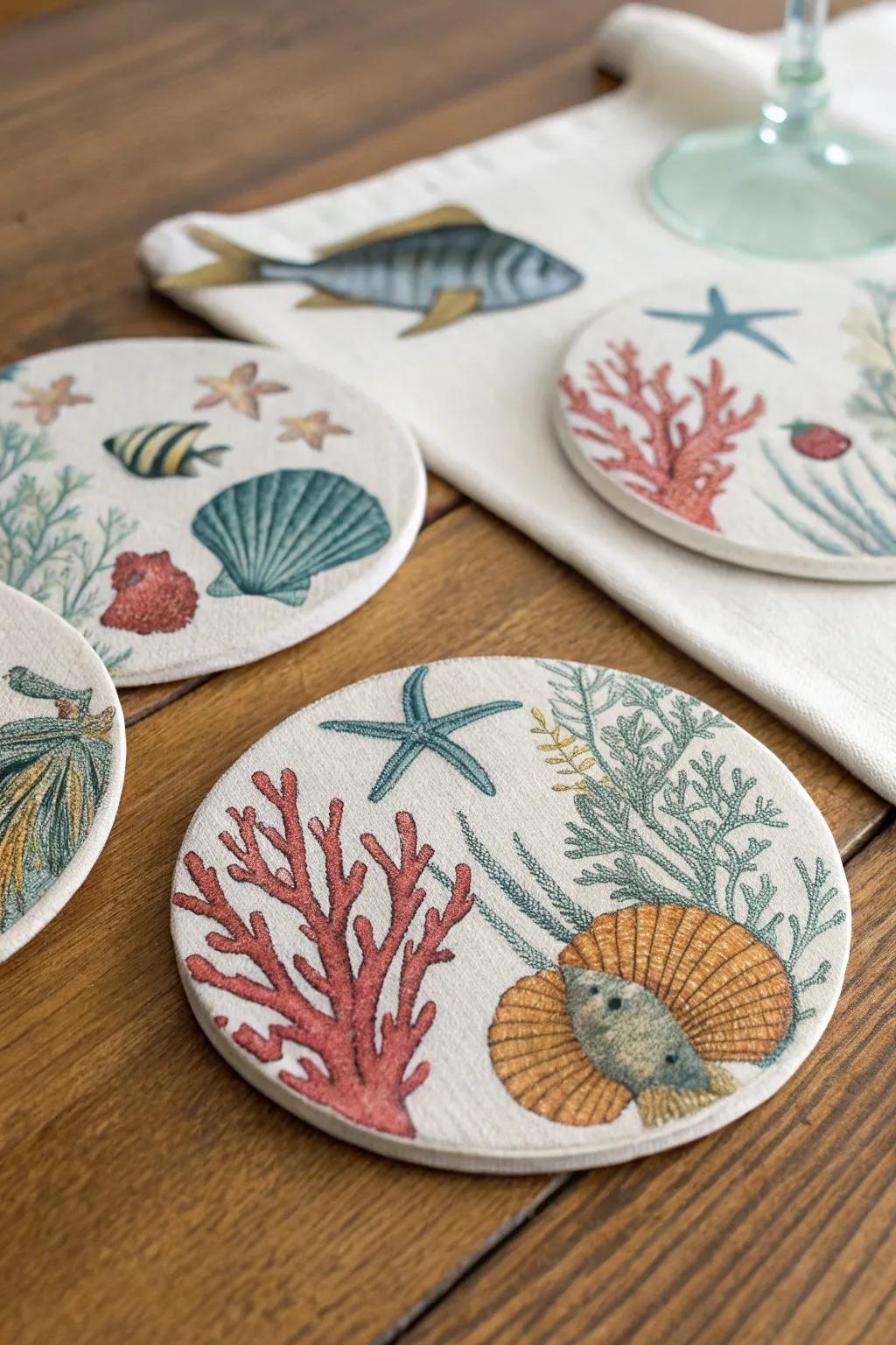 Aquatic coasters bring a touch of the sea to any setting.