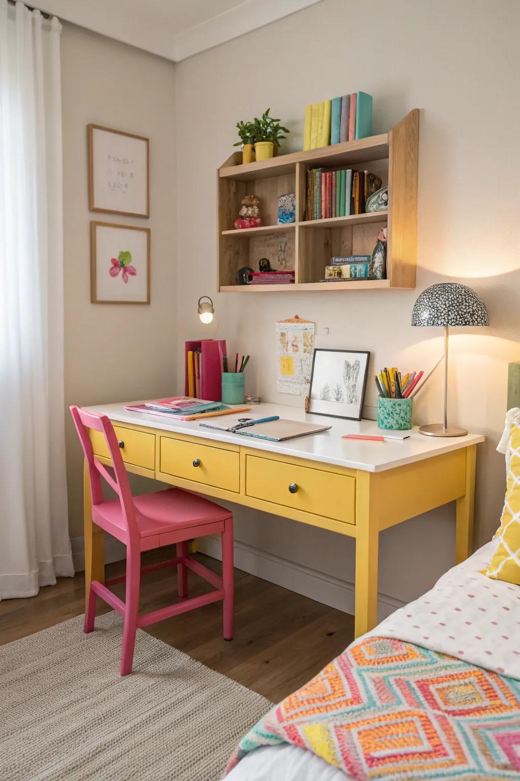 Add vibrancy with a colorful desk.