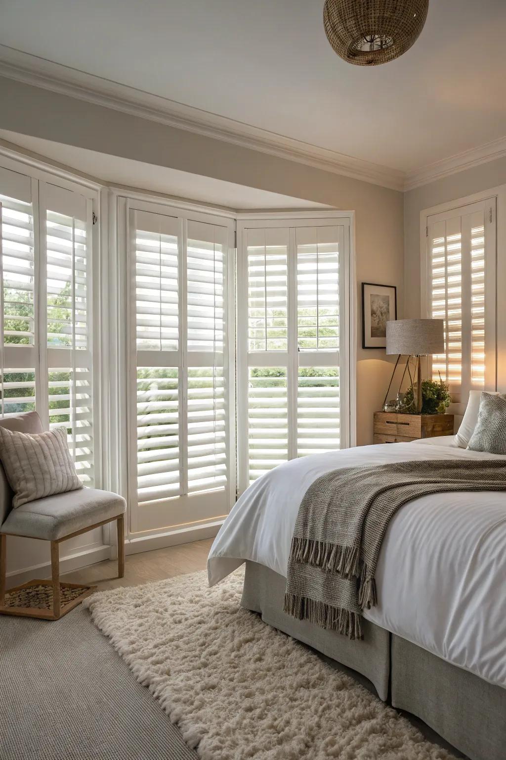 Plantation shutters offer timeless appeal and excellent light control.