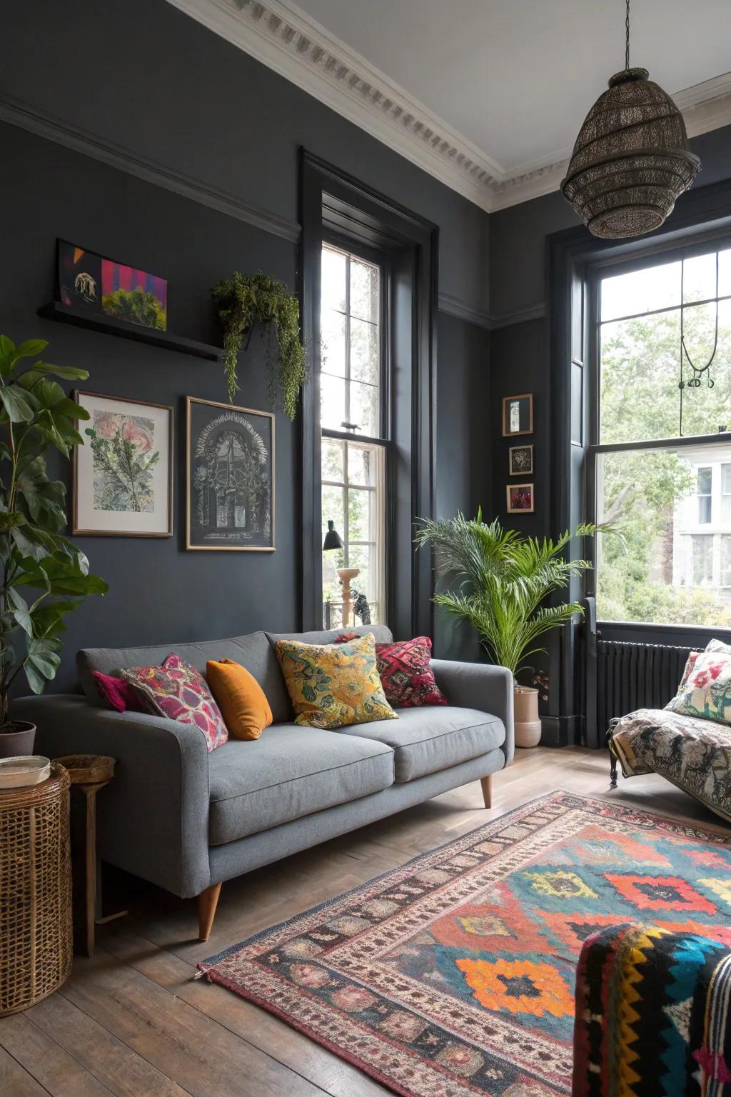 Charcoal walls bring understated elegance and versatility.