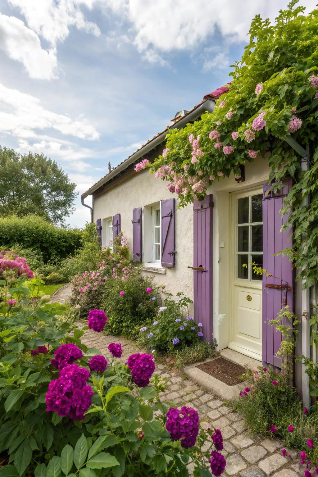 Mystical purple and soft ivory create an enchanting look.