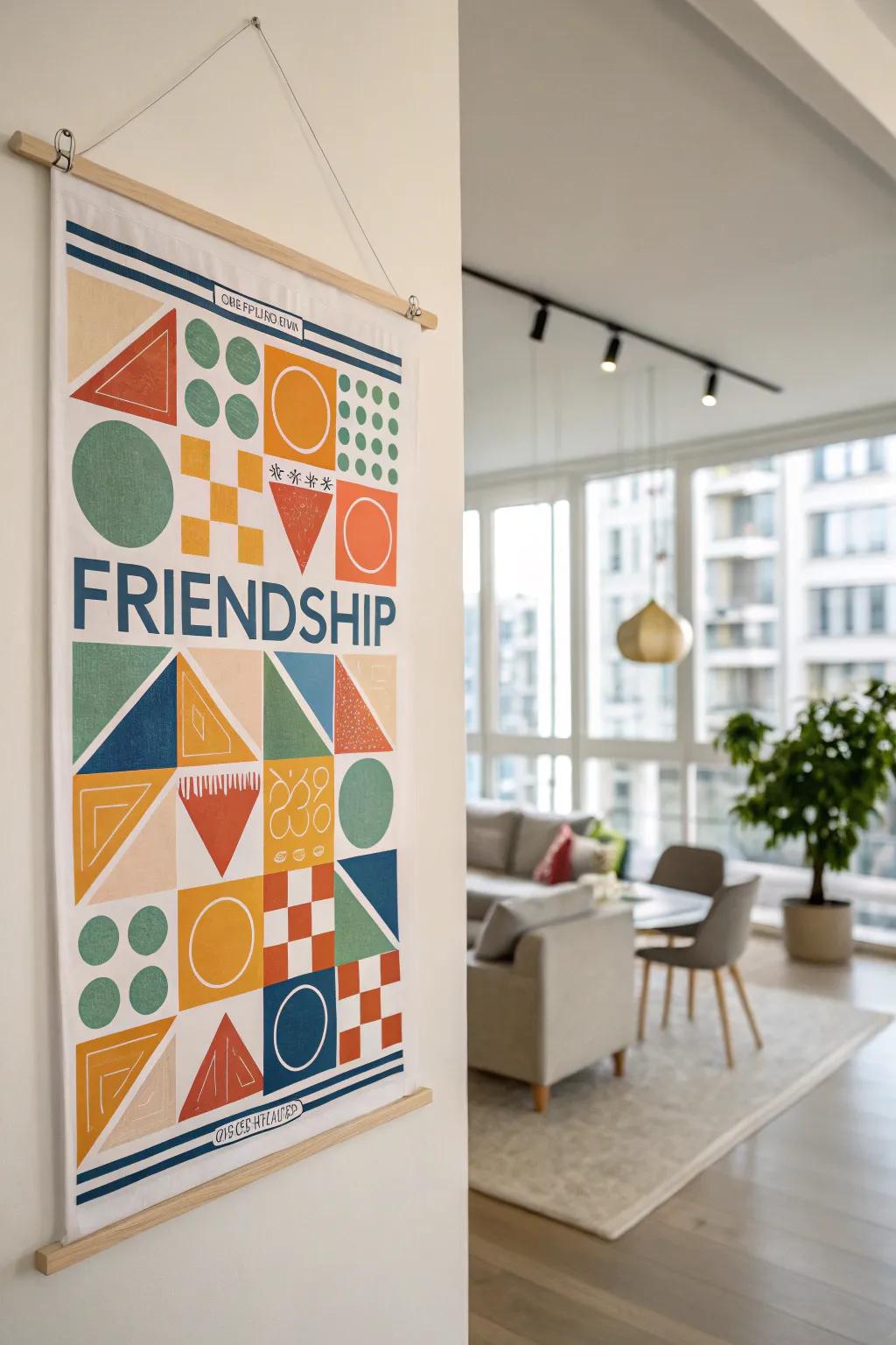 A dynamic geometric pattern poster adding bold flair to a contemporary space.