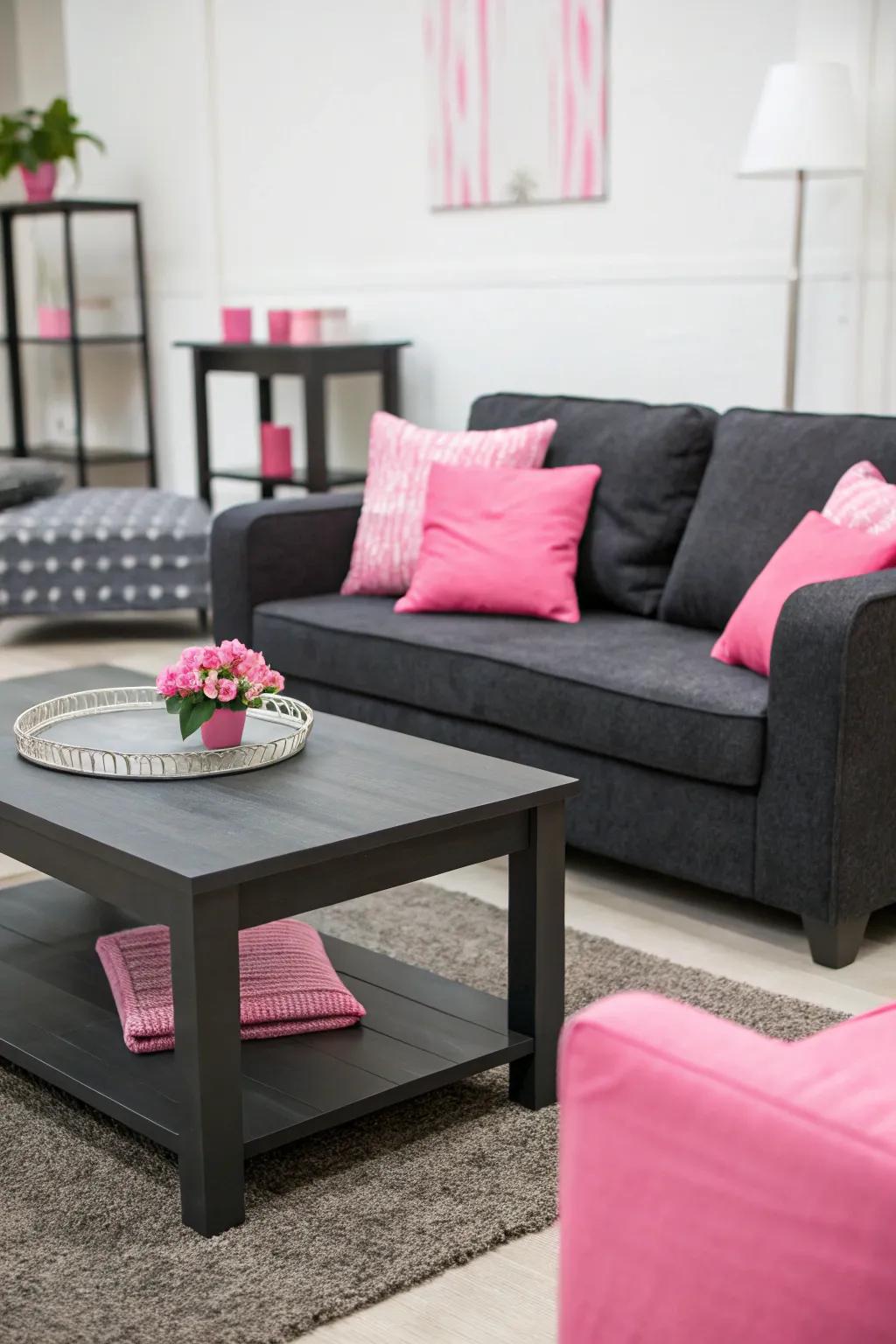 A minimalist approach with pink accents adds subtle elegance.