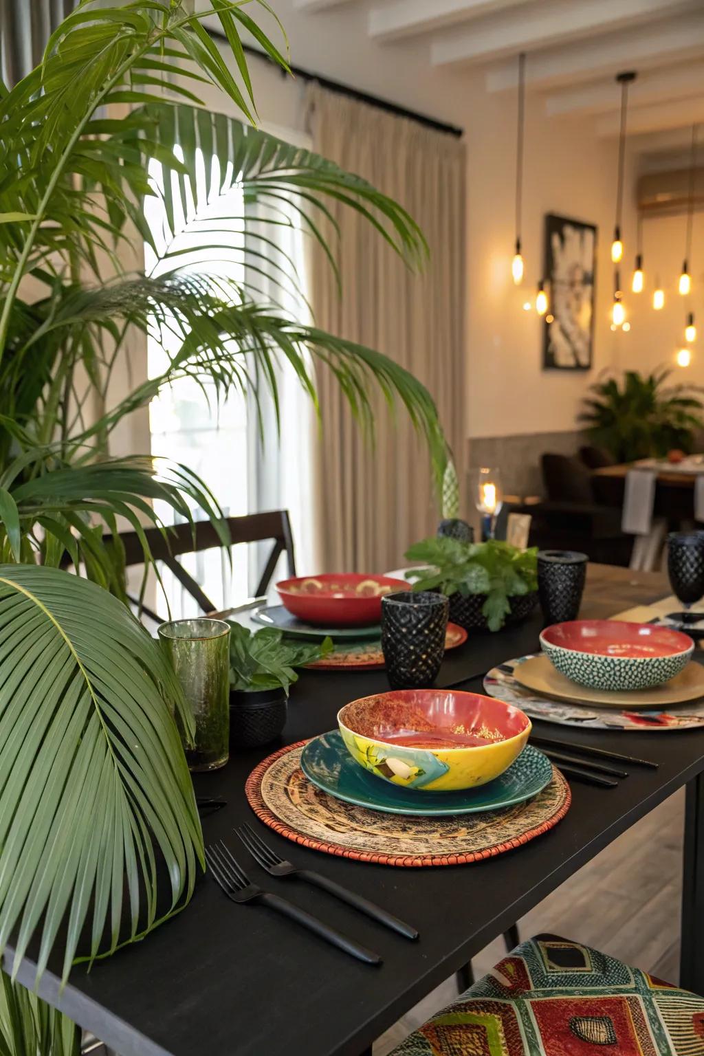 Tropical paradise with vibrant accents.