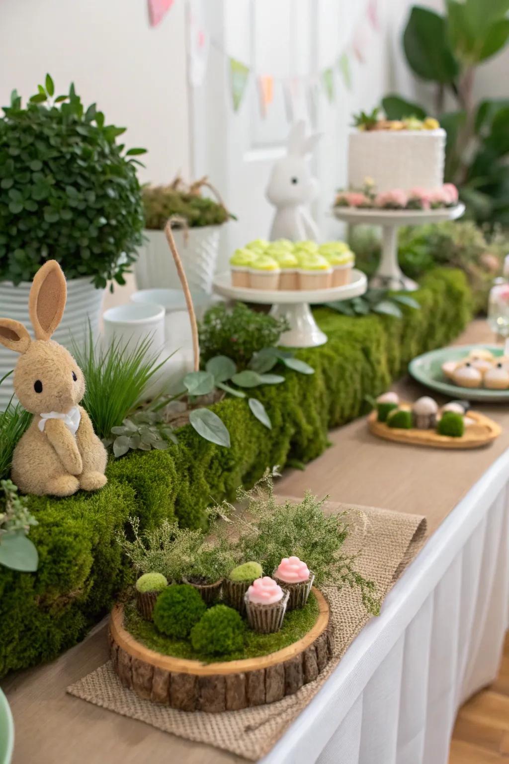 A nature-inspired tablescape with greenery adds a fresh touch.