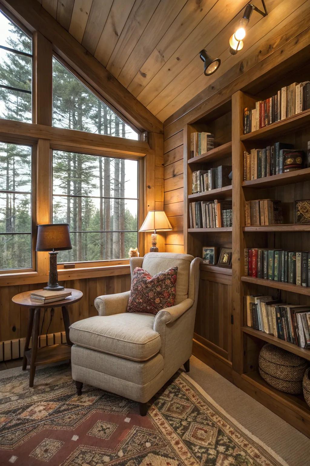 A cozy nook perfect for relaxation and escape in a cabin.