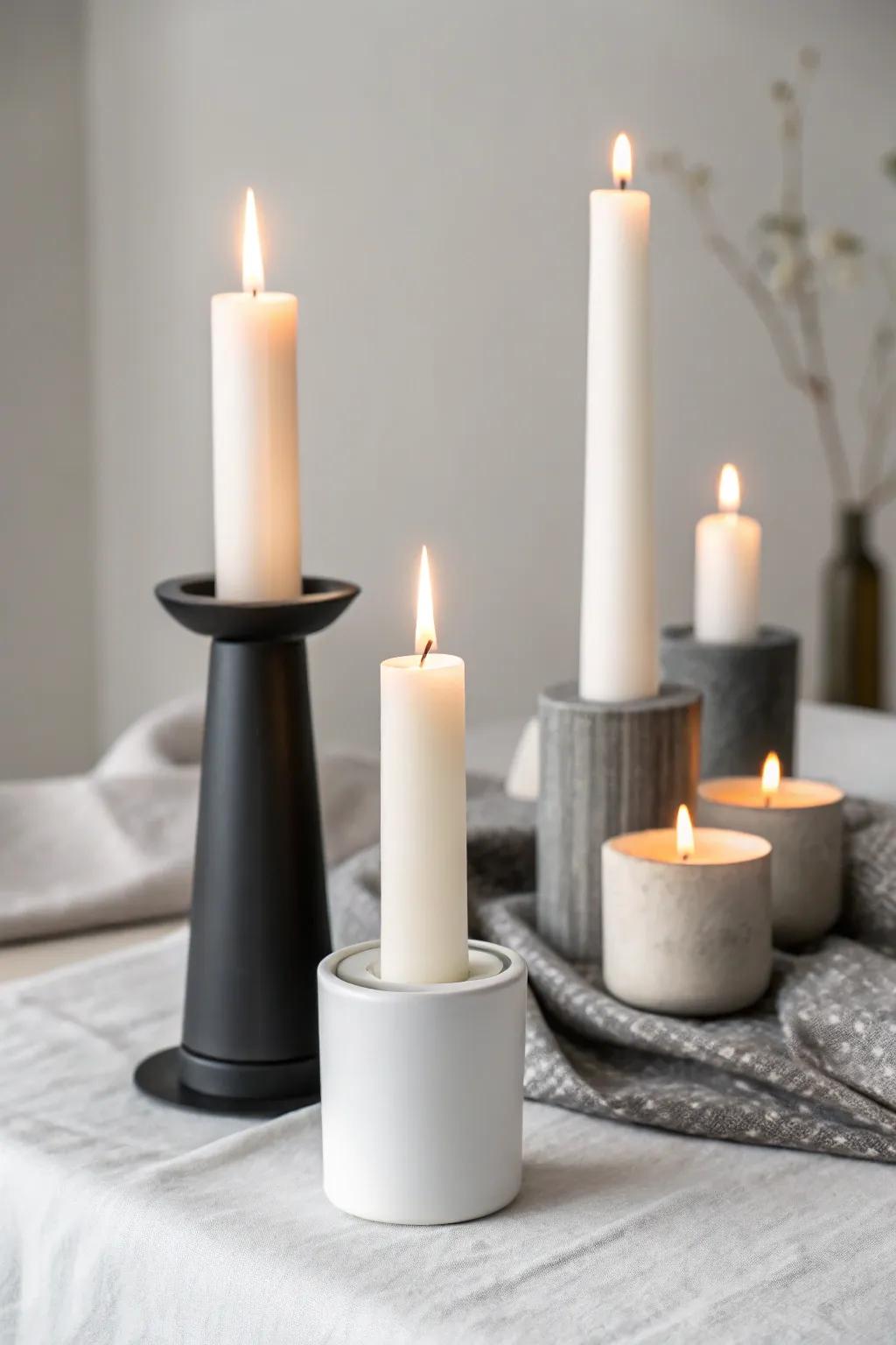 A clean and modern minimalist candle arrangement.