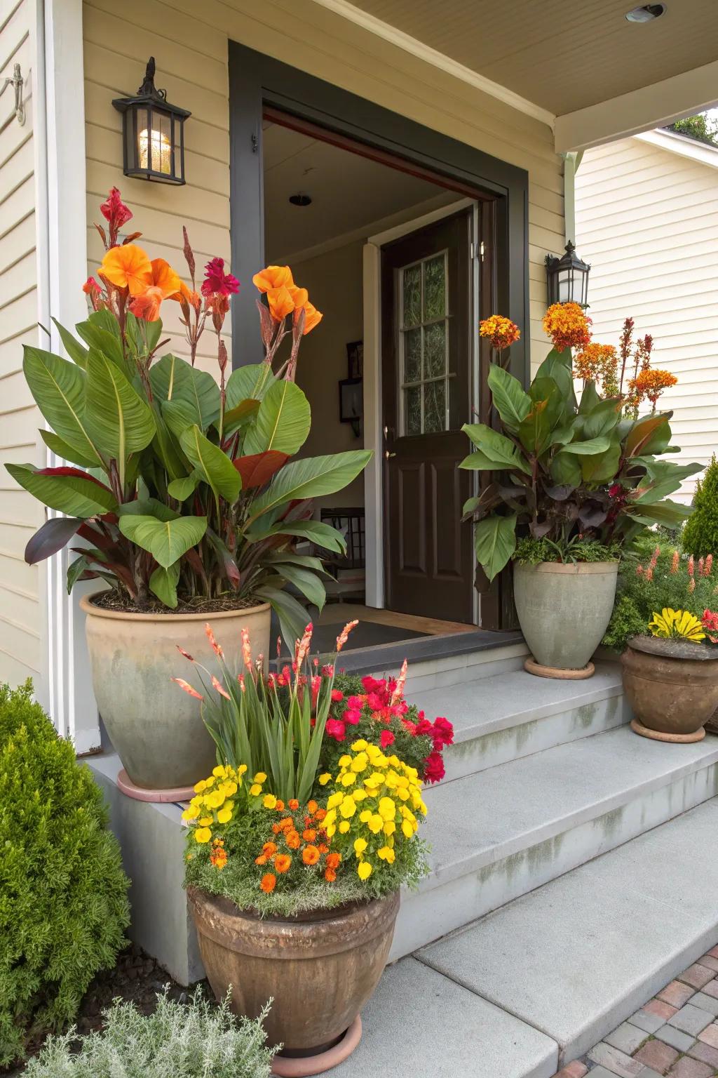 Make a welcoming entrance with canna lily potscapes.