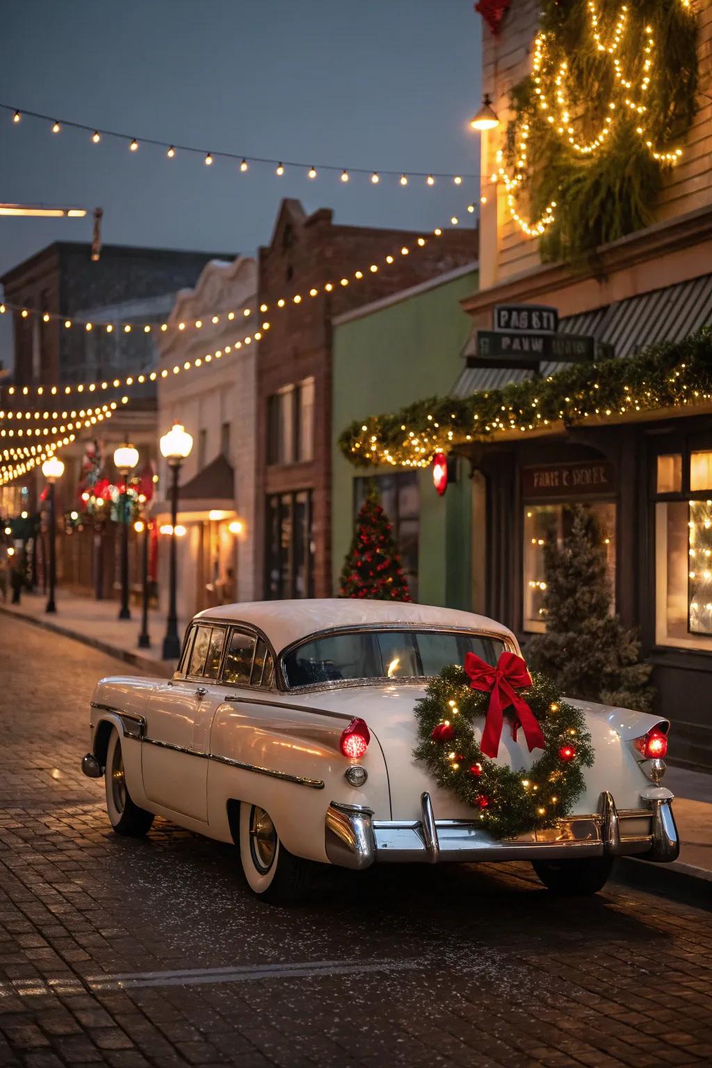 A car with a nostalgic holiday theme, taking you back to Christmas past.