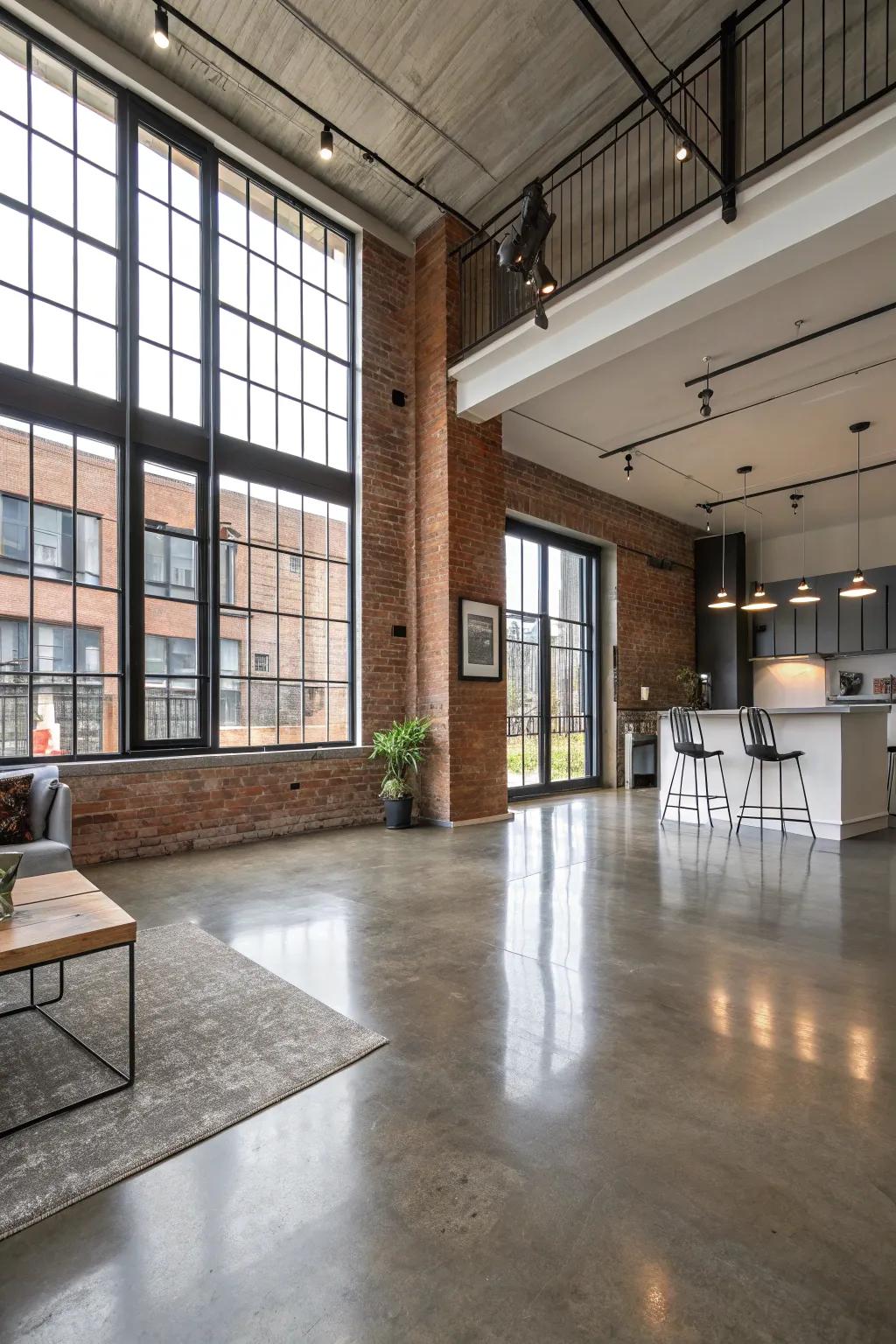 Polished concrete offers an industrial chic aesthetic.