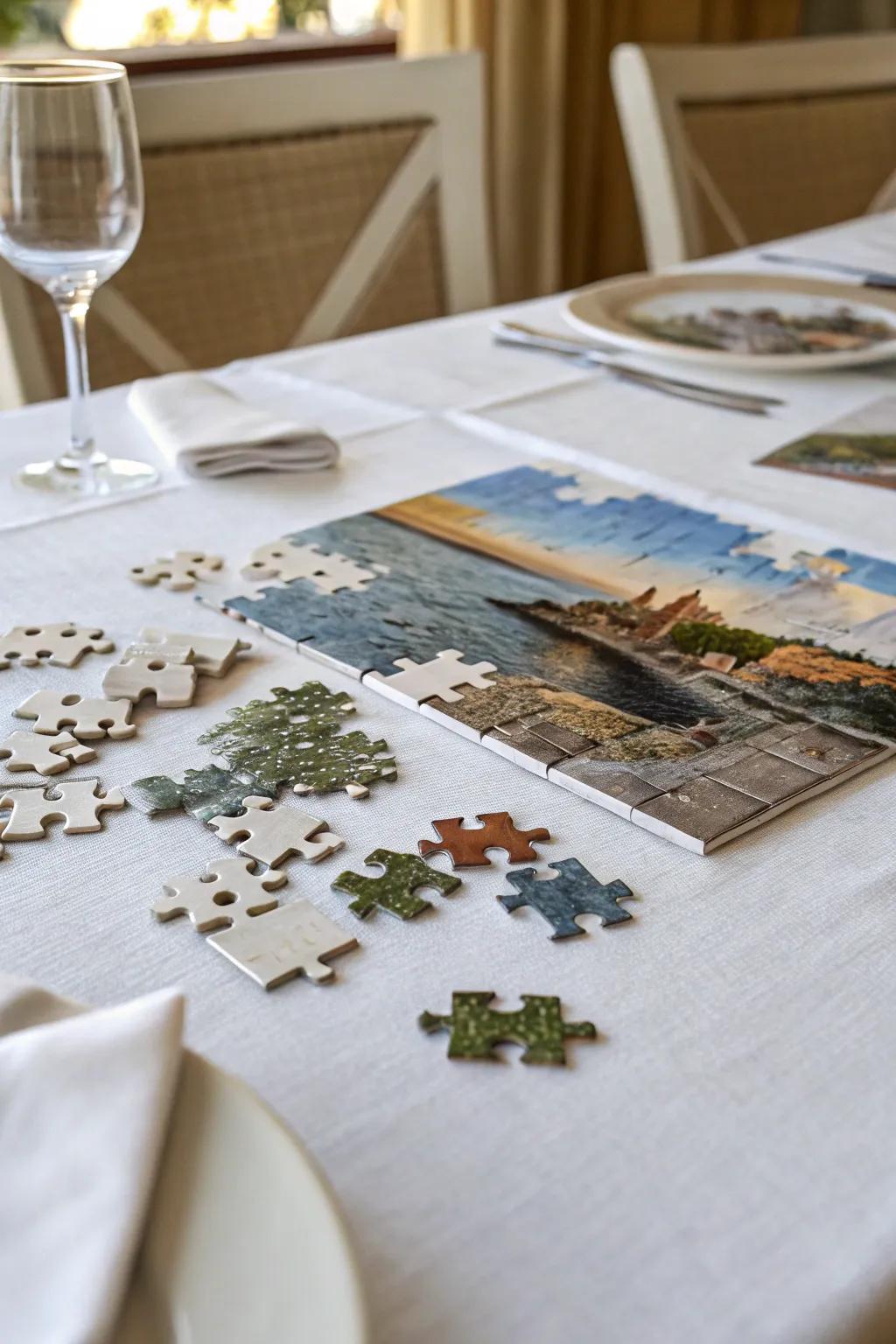 Puzzle pieces create an interactive experience for guests.